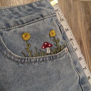 Mushroom Embroidered Jean Shorts